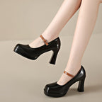 Damen Plateau-Pumps mit elegantem Riemchen und komfortablem Blockabsatz R&B
