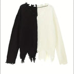 Damen Lässiger Strickpullover mit asymmetrischem Design und Fransen R&B
