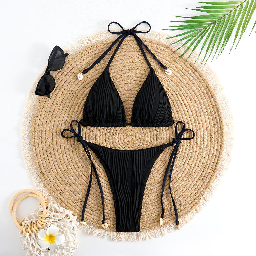 Damen Triangel-Bikini-Set mit verstellbaren Schnürdetails und gekräuseltem Design R&B