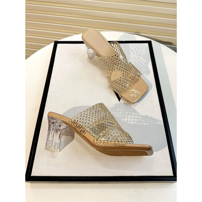 Damen transparente Mules mit schickem Netzdesign R&B