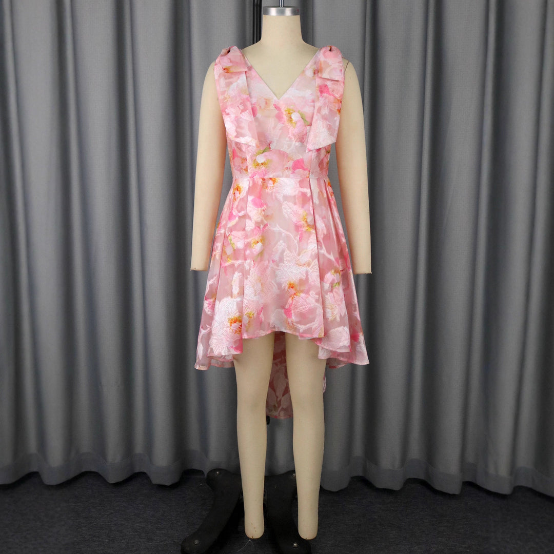 Damen asymmetrisches Cocktailkleid mit Rüschendesign und floralem Muster R&B
