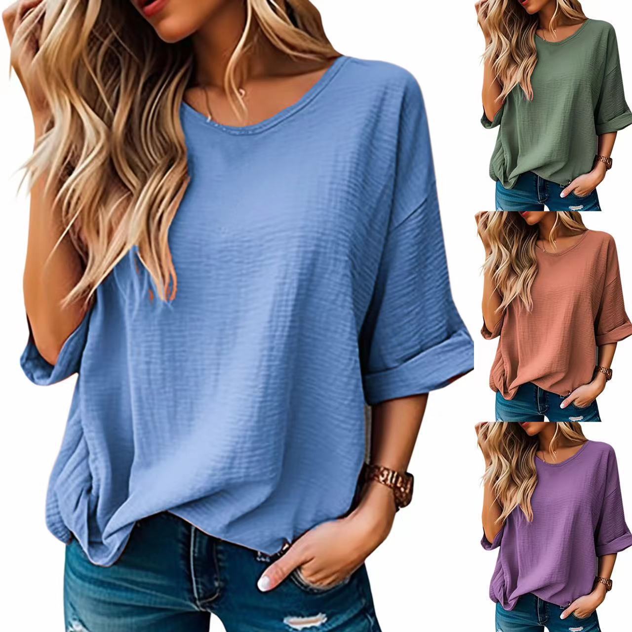 Damen Lässiges T-Shirt mit lockerer Passform und kurzem Arm R&B