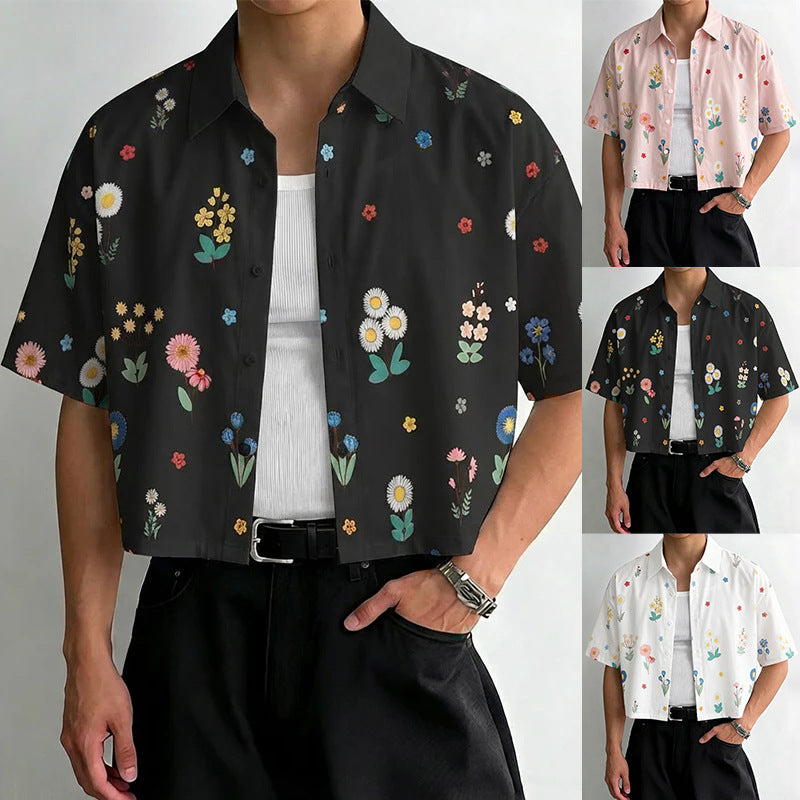 Damen nan kastig geschnittene Kurzarm-Hemdbluse mit floralem Allover-Print, Hemdkragen und kurzem Saum R&B