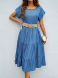 Damen Midikleid mit voluminösem Rock und eleganten Rüschendetails R&B