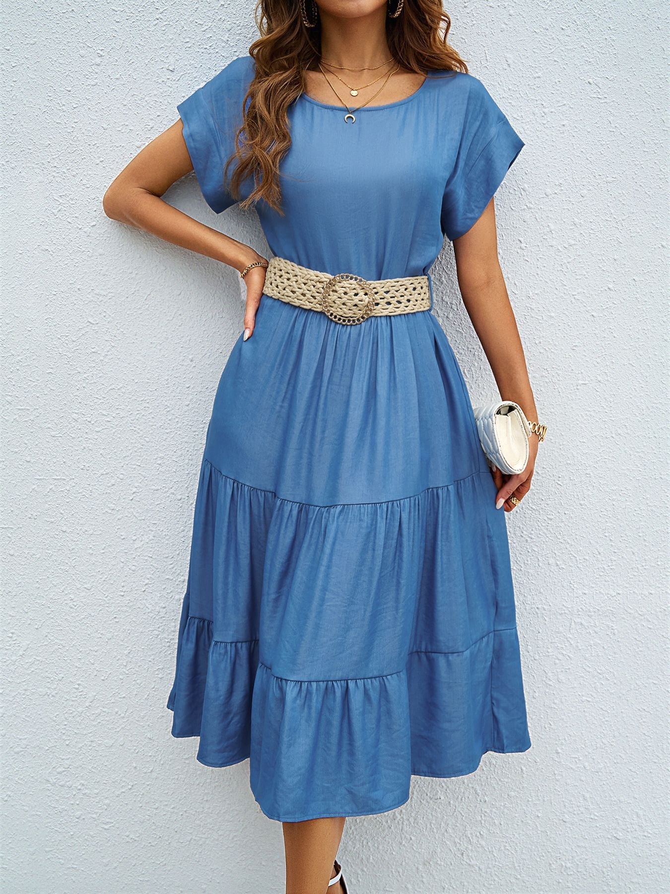 Damen Midikleid mit voluminösem Rock und eleganten Rüschendetails R&B