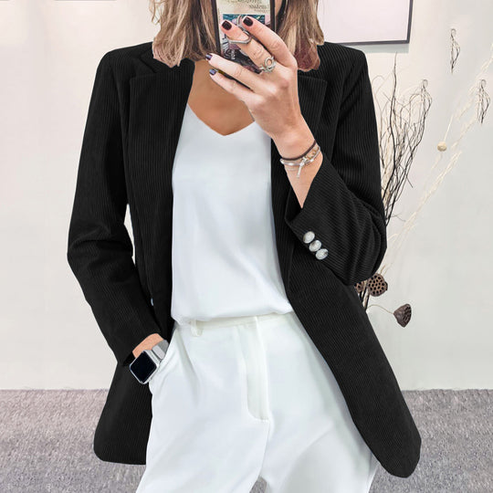 Damen Eleganter Blazer mit vertikalem Streifenmuster und schmaler Silhouette R&B