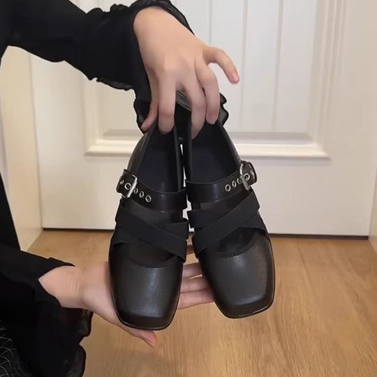 Damen Komfortable Ballerinas mit elastischen Kreuzriemen R&B