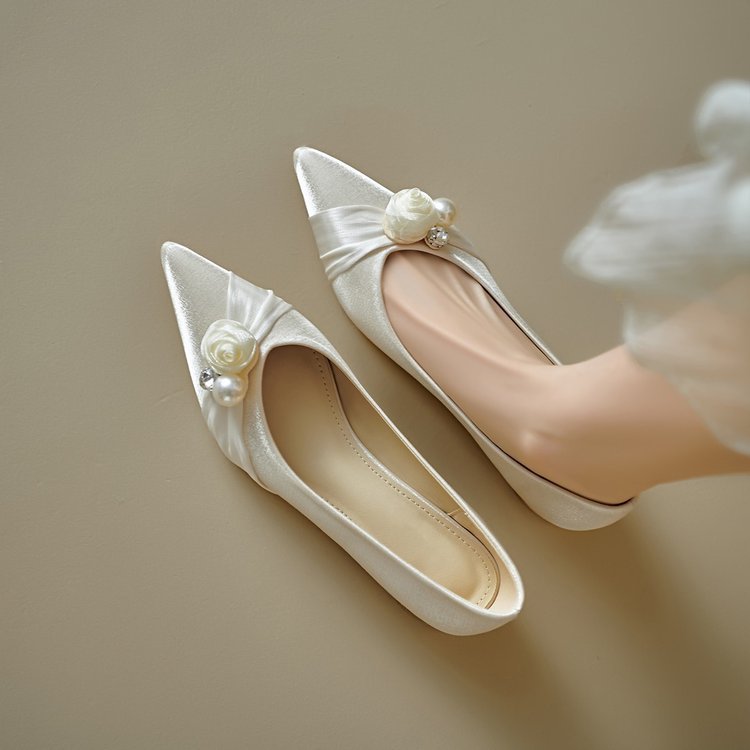 Damen elegante Ballerinas mit floralem Dekor und feinem Satin R&B