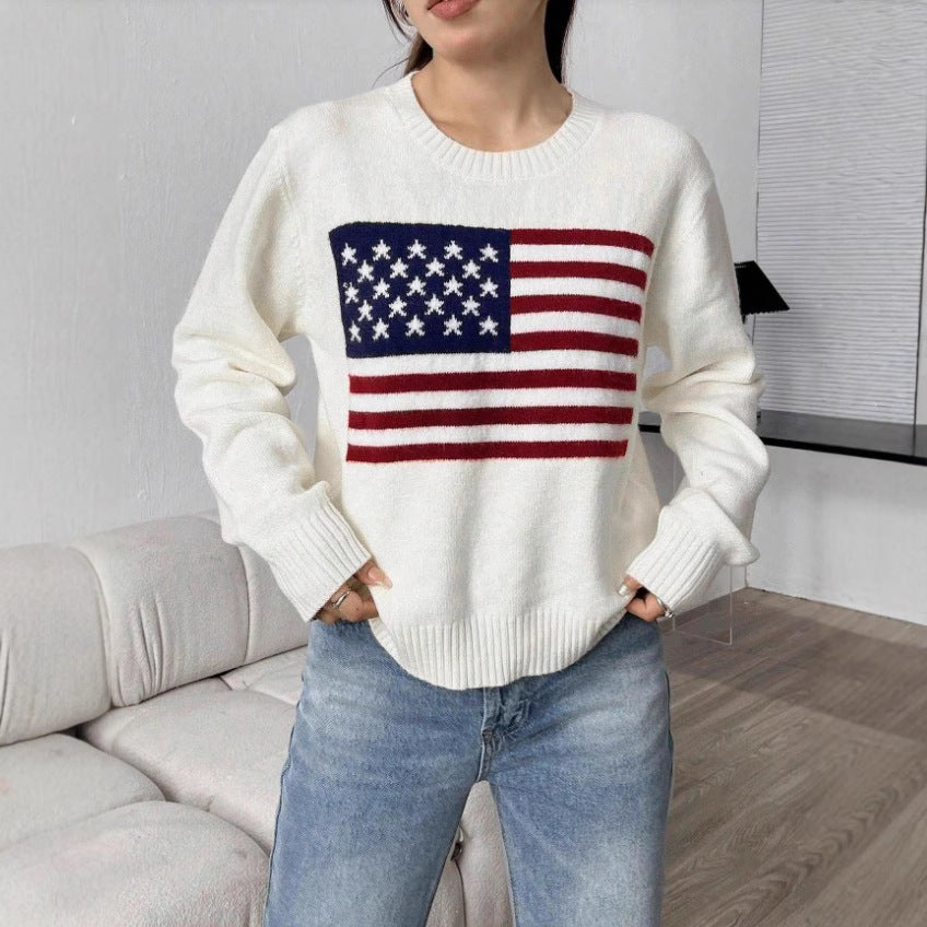 Damen Pullover mit Flaggenmotiv und strukturiertem Strick R&B