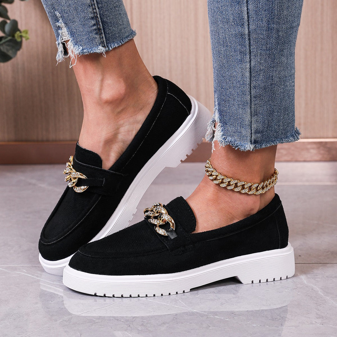 Damen modische Slip-On Loafer mit funkelndem Ketten-Detail R&B