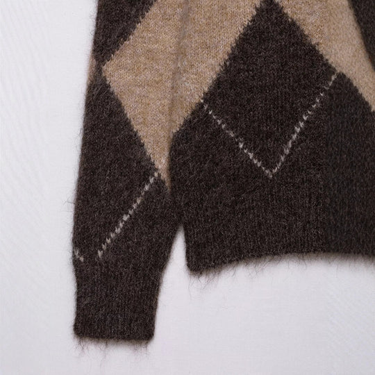 Damen lässiger Strickpullover mit modernem Rauten-Muster R&B