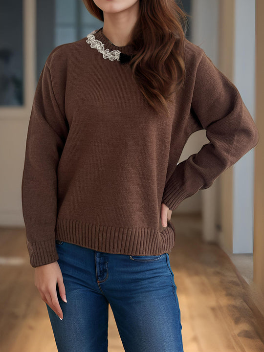 Damen lässiger Pullover mit dekorativem Kragen R&B