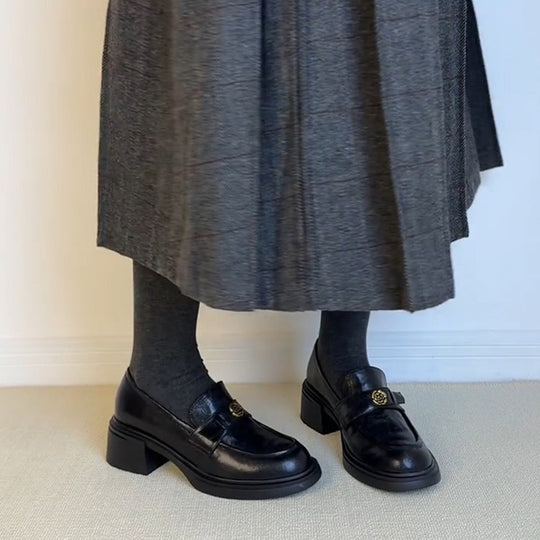 Damen elegante Blockabsatz-Schlupfschuhe mit modischem Leder R&B
