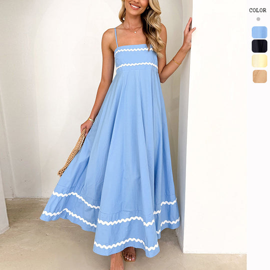 Damen luftiges Langkleid mit zarten Rüschendetails und verstellbaren Spaghettiträgern R&B