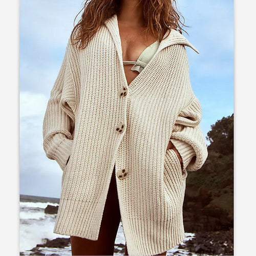 Damen Grobstrickjacke mit weiten Ärmeln und Kapuze R&B