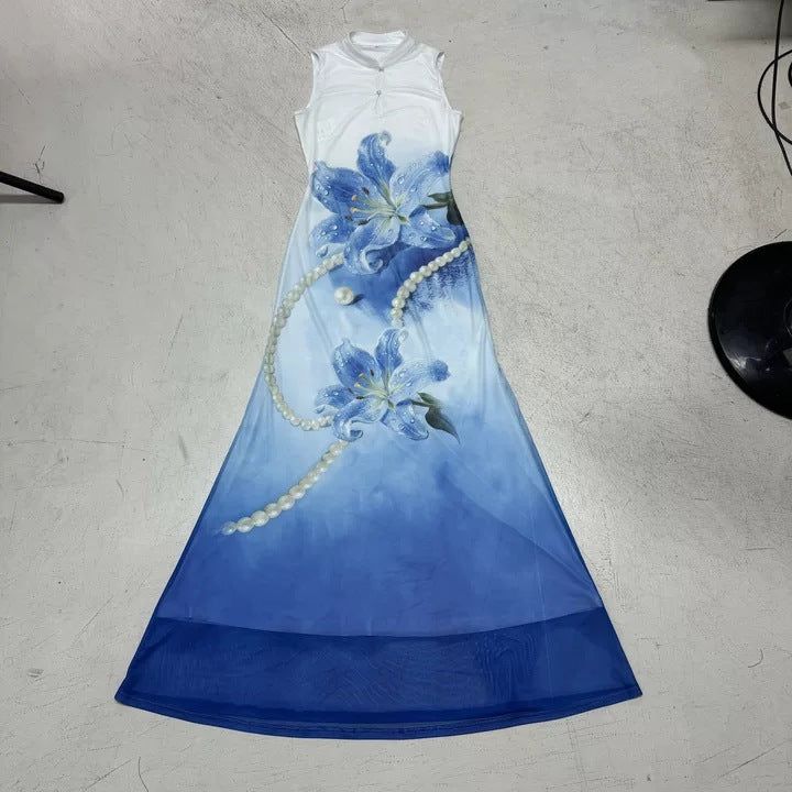 Damen Maxikleid mit floralem Druck und Perlenverzierungen R&B