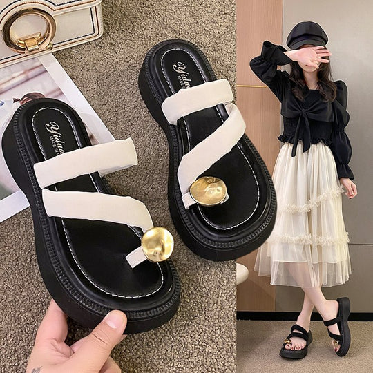 Damen modische Plateau-Sandalen mit elegantem Riemen und dekorativer Schnalle R&B
