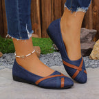 Damen Ballerinas aus Denim mit eleganten Lederapplikationen R&B