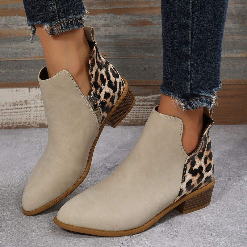 Damen elegante Ankle Boots mit modischem Leopardenmuster R&B