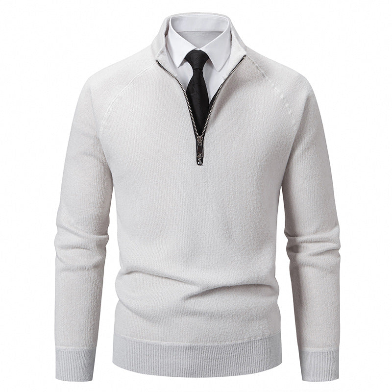 Herren Hochkragen Pullover mit Reißverschluss und strukturierter Oberfläche