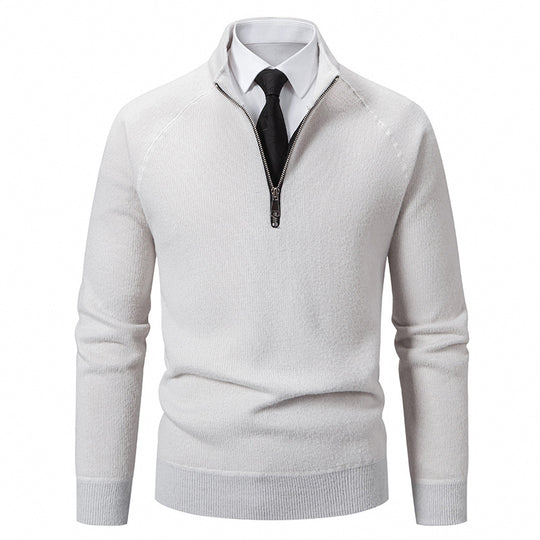 Herren Hochkragen Pullover mit Reißverschluss und strukturierter Oberfläche R&B