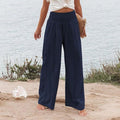 Damen weite und elegante Palazzo-Hose mit hohem Bund und Faltenwurf R&B