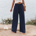 Damen weite und elegante Palazzo-Hose mit hohem Bund und Faltenwurf R&B