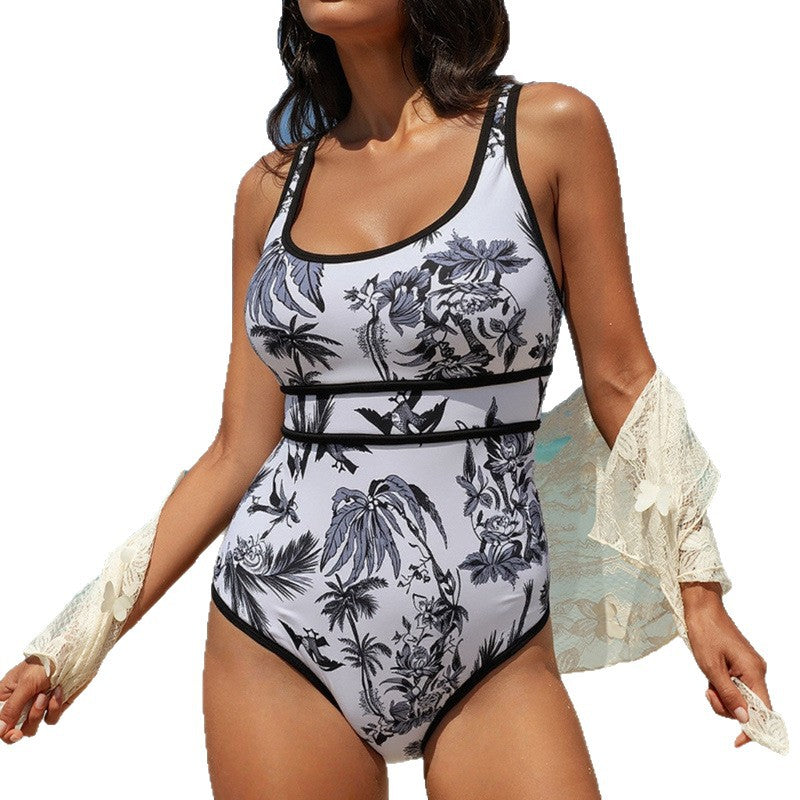 Damen Einteiliger Badeanzug mit modischem floralem Muster R&B