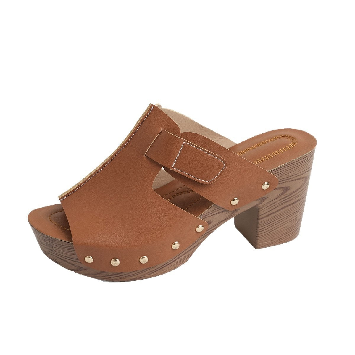Damen Plattform-Pantoletten mit modischem Riemen und eleganten Nieten