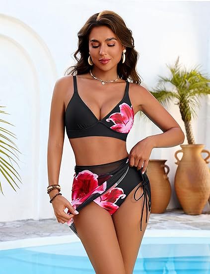Damen Hochgeschnittener Bikini mit Wickelrock R&B