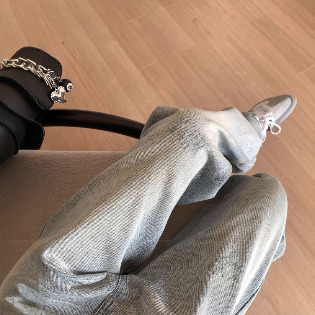 Damen Lässige Weitjeans mit trendigem Used-Look und hohem Bund R&B