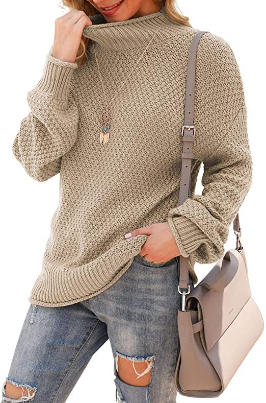 Damen Pullover mit hohem Kragen und strukturiertem Strickmuster R&B