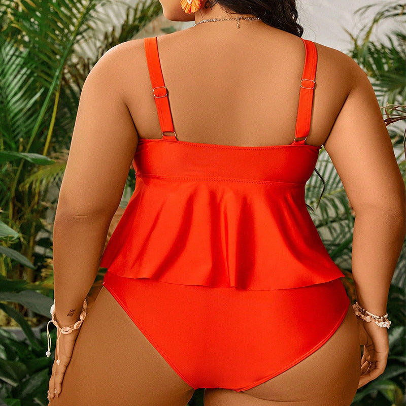 Damen tankini mit fließendem Volant und modischem Kontrast