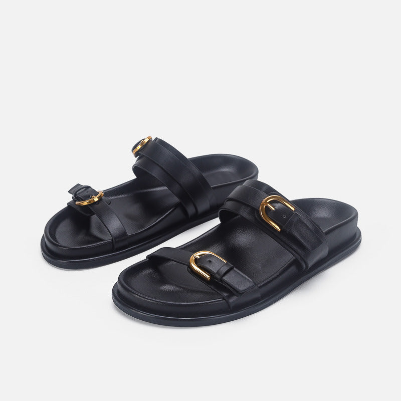 Damen Designer Zehentrenner-Sandalen mit dekorativem Riemendesign und komfortablem Fußbett R&B