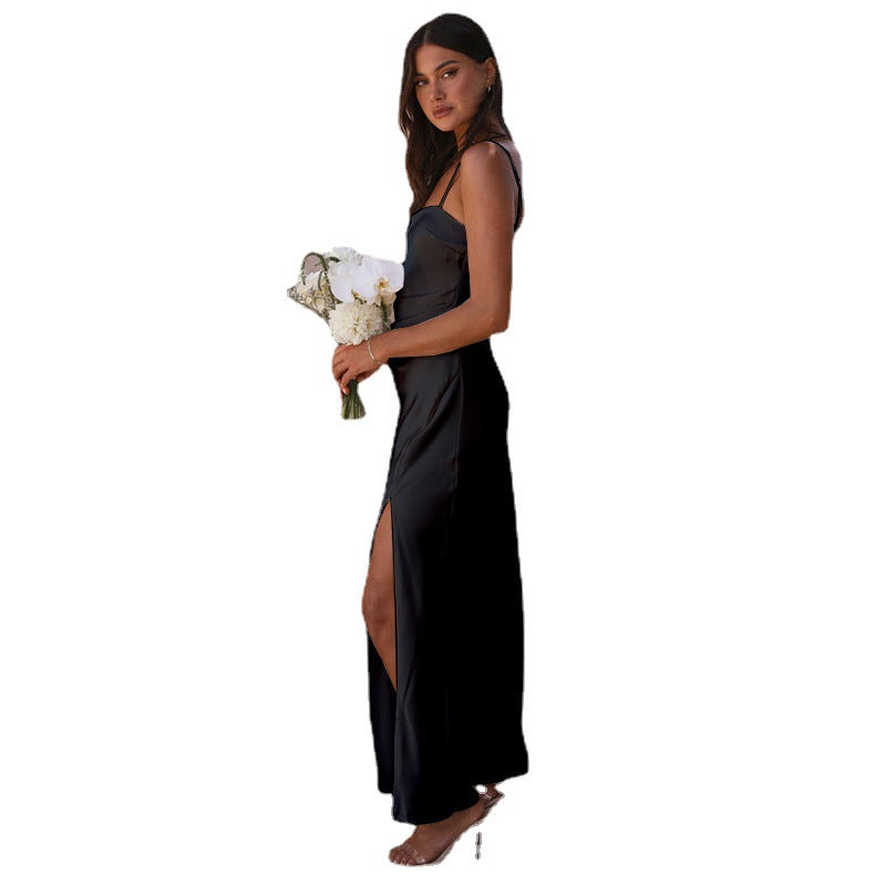 Damen Elegantes Maxikleid mit seitlichem Schlitz und schmalen Trägern R&B