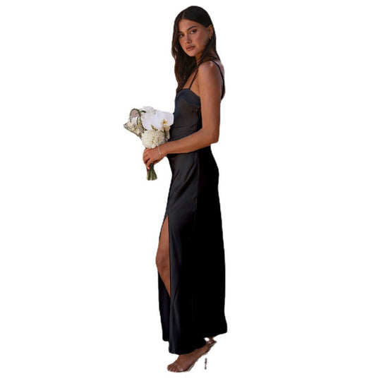 Damen Elegantes Maxikleid mit seitlichem Schlitz und schmalen Trägern R&B