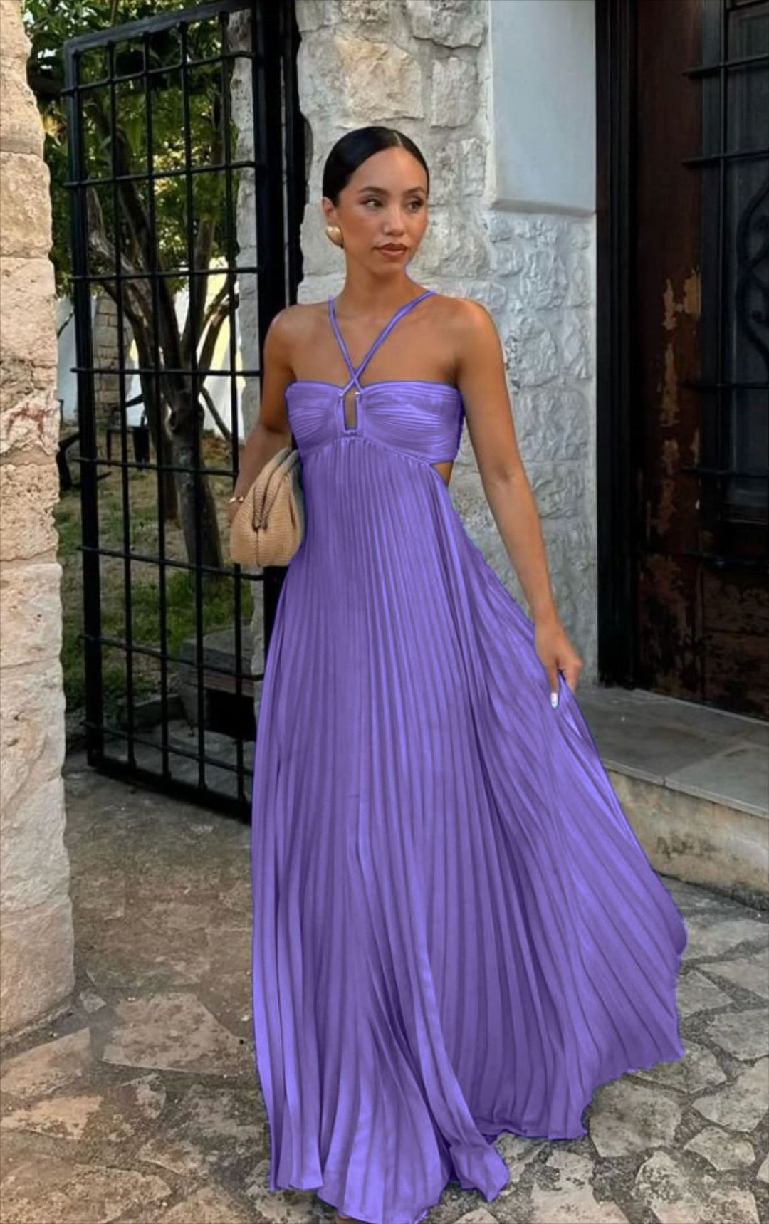 Damen Plisseekleid mit schulterfreiem Design und raffinierten Trägerdetails R&B