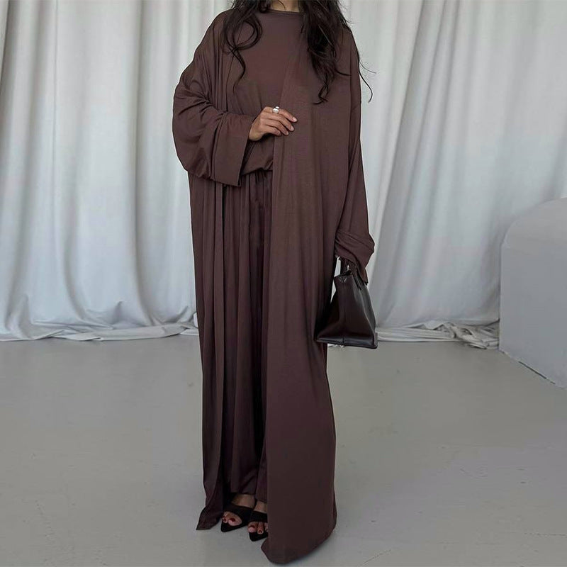 Damen elegantes Maxi-Kleid mit weit geschnittenem Cardigan R&B
