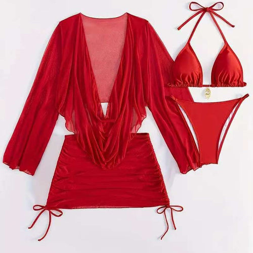 Damen Bikini-Set mit raffinierter Wickelbluse und halbtransparentem Rock R&B