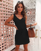Damen lässiges Sommerkleid mit verstellbaren Trägern und seitlichen Schlitzen R&B
