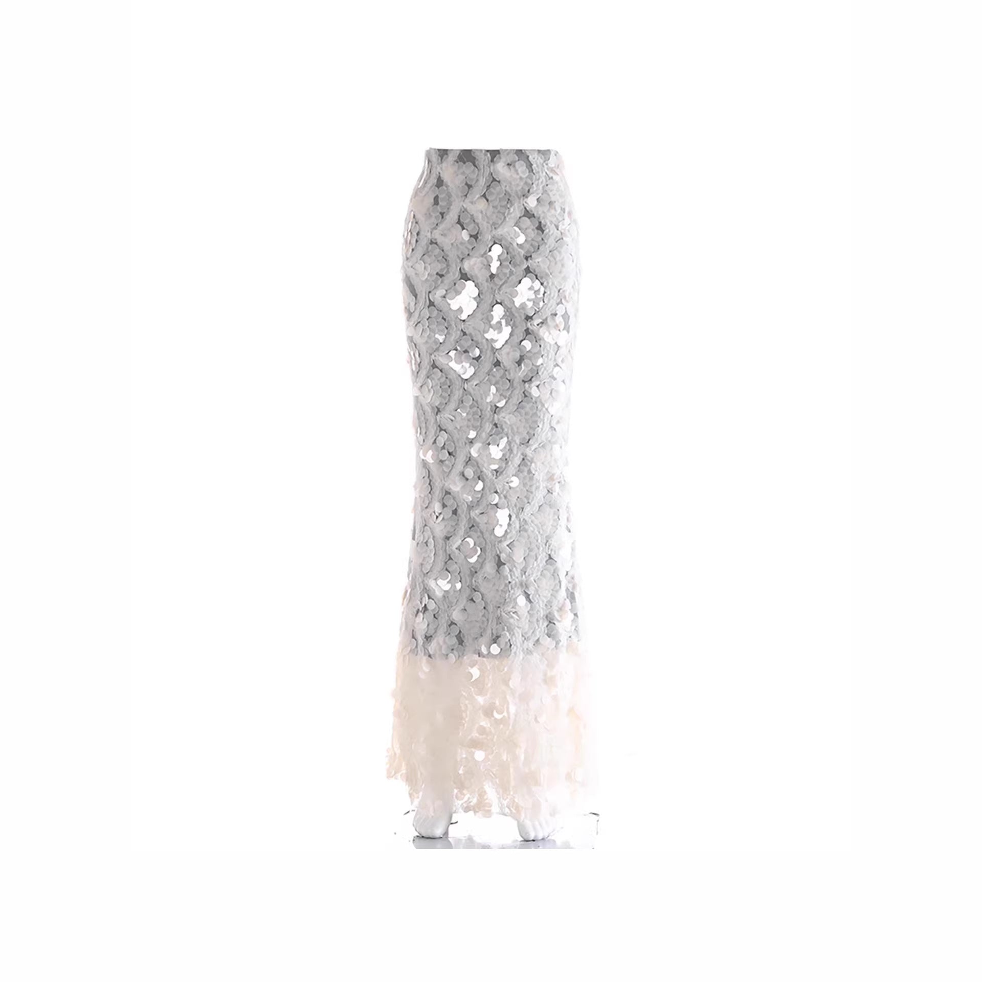Damen Maxirock mit einzigartigem Volantdesign und transparenter Spitze R&B