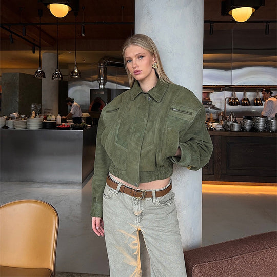 Damen Snacklederjacke mit lässigem Schnitt R&B