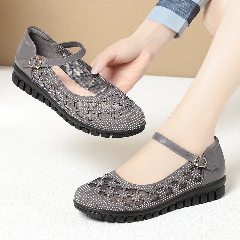 Damen Ballerinas mit verstellbarem Riemen und funkelnden Strassdetails R&B