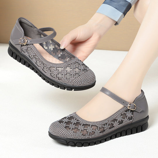 Damen Ballerinas mit verstellbarem Riemen und funkelnden Strassdetails R&B
