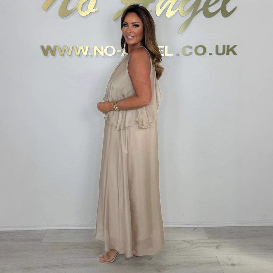 Damen Maxikleid mit fließendem Schnitt und eleganter Drapierung R&B