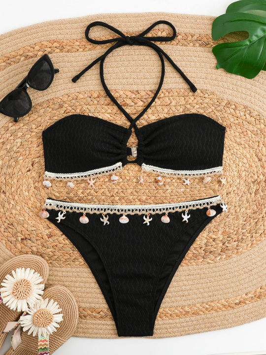 Damen Bikini-Set mit elegantem Bund und detailreichen Muscheldekoren R&B