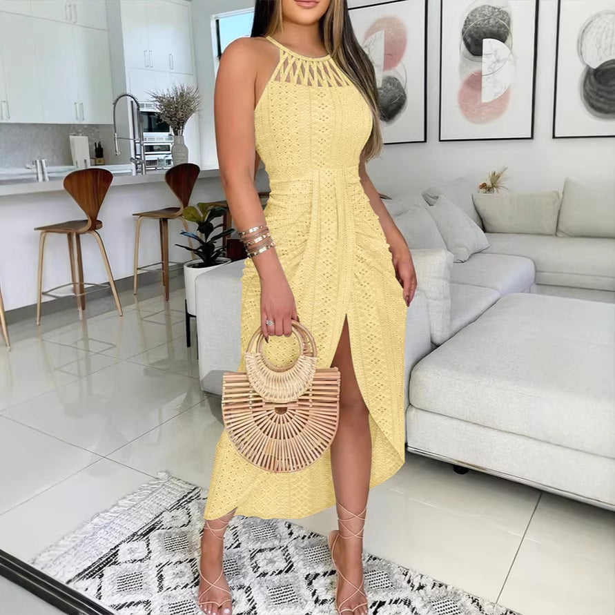 Damen Maxikleid mit raffiniertem Rippendesign und aufregendem Schlitz R&B