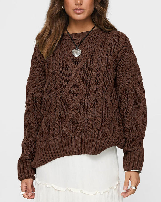 Damen Grobstrickpullover mit Wellenmuster und weitem Schnitt R&B