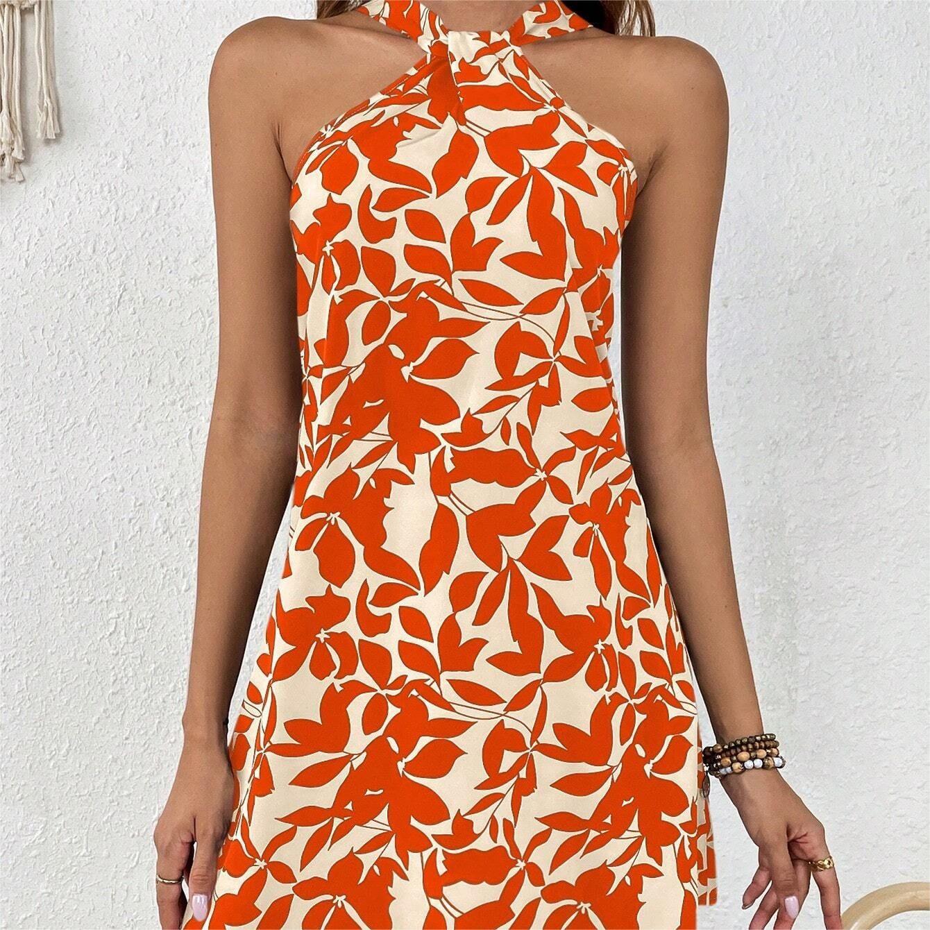 Damen Schlagendes Minikleid mit modernem Halterdesign und floralem Muster R&B
