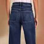 Damen Weite Denim-Hose mit hohem Bund und regulierbarem Kordelzug R&B